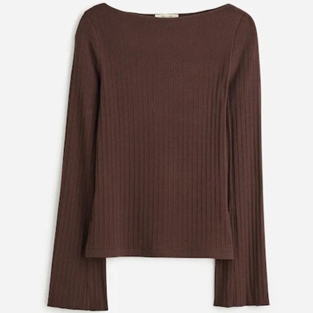 Madewell Ribbed‎ Long-Sleeve Boatneck Top Dark Carob Small NS805 Casual Elevated